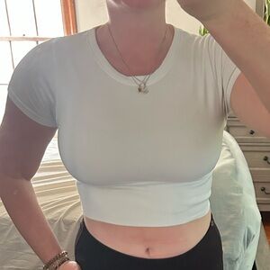 Aerie White Fitted Crop T-Shirt